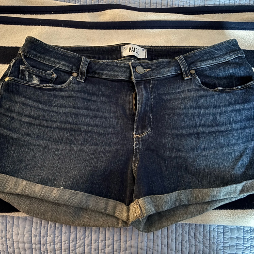 PAIGE Women's Dark Blue Denim Shorts